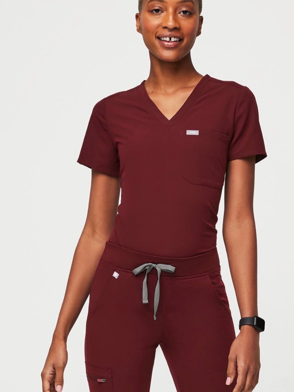 Figs Catarina Burgundy One Pocket V-Neck Women’s Scrub Top Style FW1000 Size XS